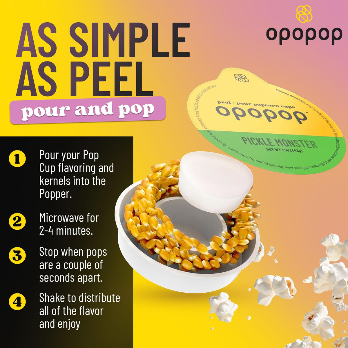 Opopop non-GMO popcorn kernels ensure tasty, gluten-free snack options.