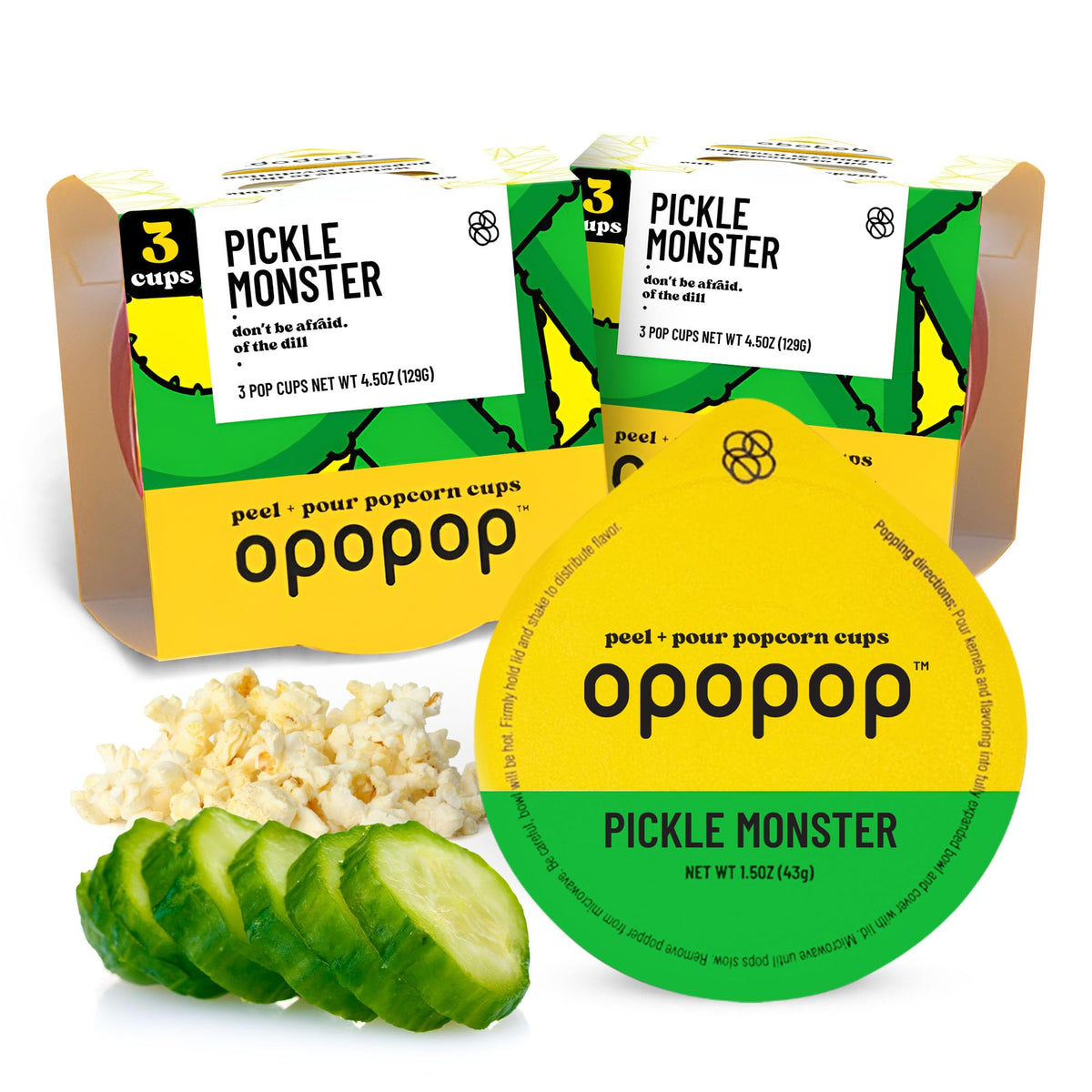 Opopop Pickle Monster pop cups offer convenient six-pack snacks.