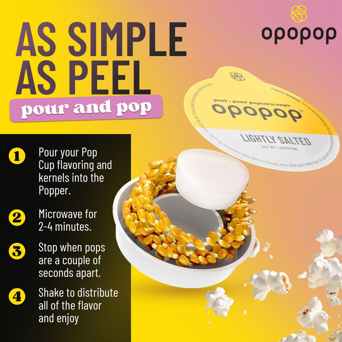 Opopop popcorn kernels closeup highlights premium non-GMO ingredients.