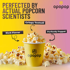 Opopop Salty Caramel popcorn closeup shows glossy coating and texture.
