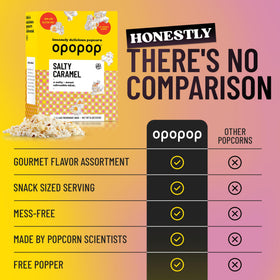 Opopop Salty Caramel popcorn night-snack setup suggests easy movie time.