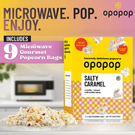 Opopop Salty Caramel popcorn packaging highlights premium design.