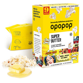 Opopop Super Butter bag inside microwave for quick hot buttered popcorn