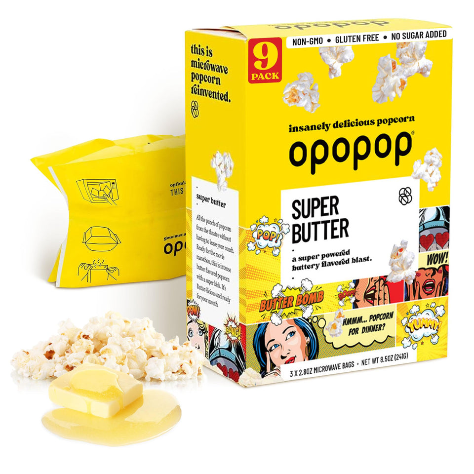 Opopop Super Butter bag inside microwave for quick hot buttered popcorn