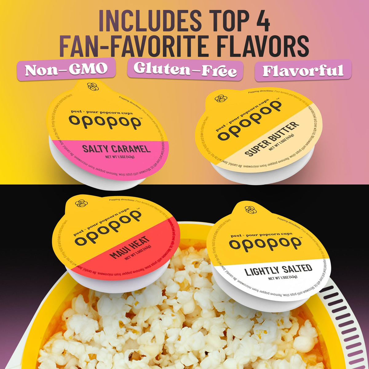Opopop four-pack with gourmet cups for a variety of flavors.