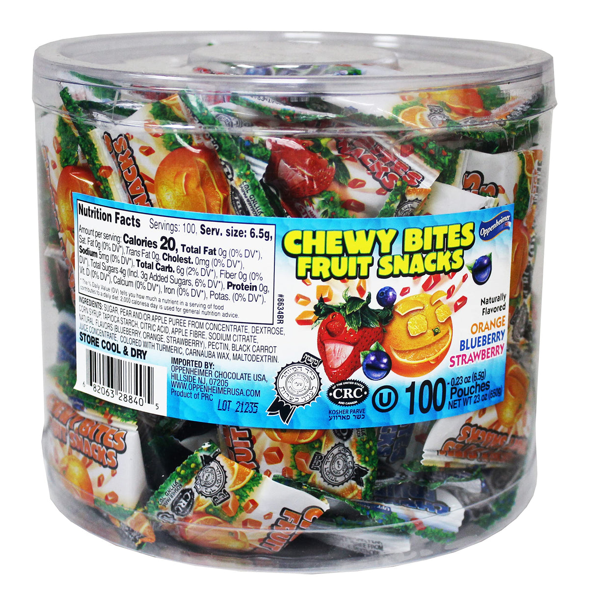 Oppenheimer USA 100-fruit nuggets mini pouch front view, ideal on-the-go snack.