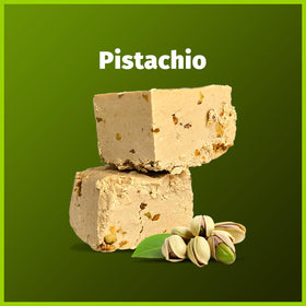 Oppenheimer USA halva pistachio creamy texture closeup highlighting melt-in-your-mouth richness.