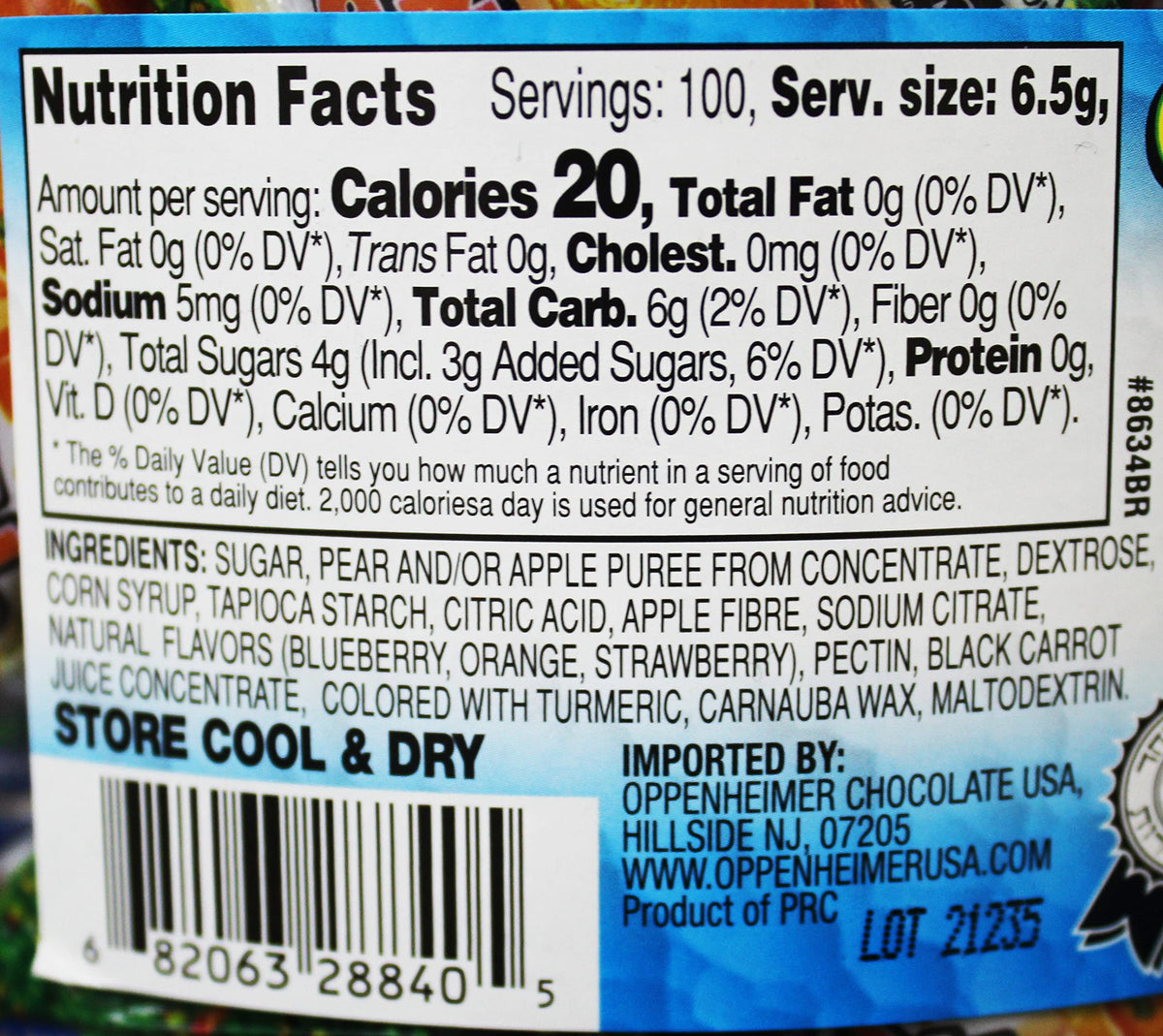 Oppenheimer USA label highlights kosher and gluten-free attributes for a dietary-friendly snack.