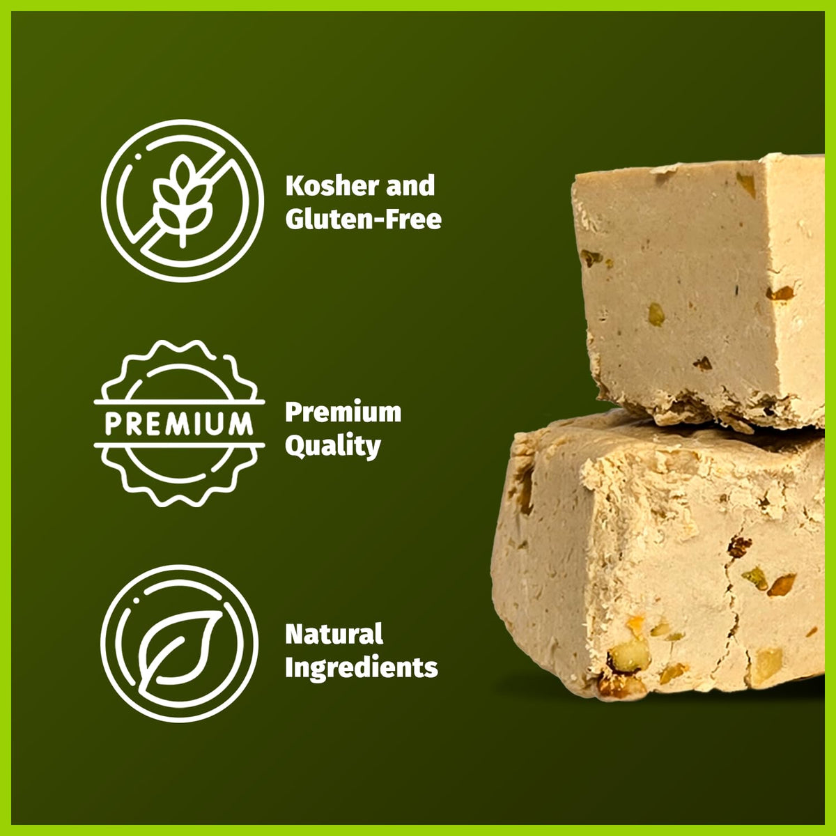 Oppenheimer USA sesame halva pistachio slices ready to share during gatherings.