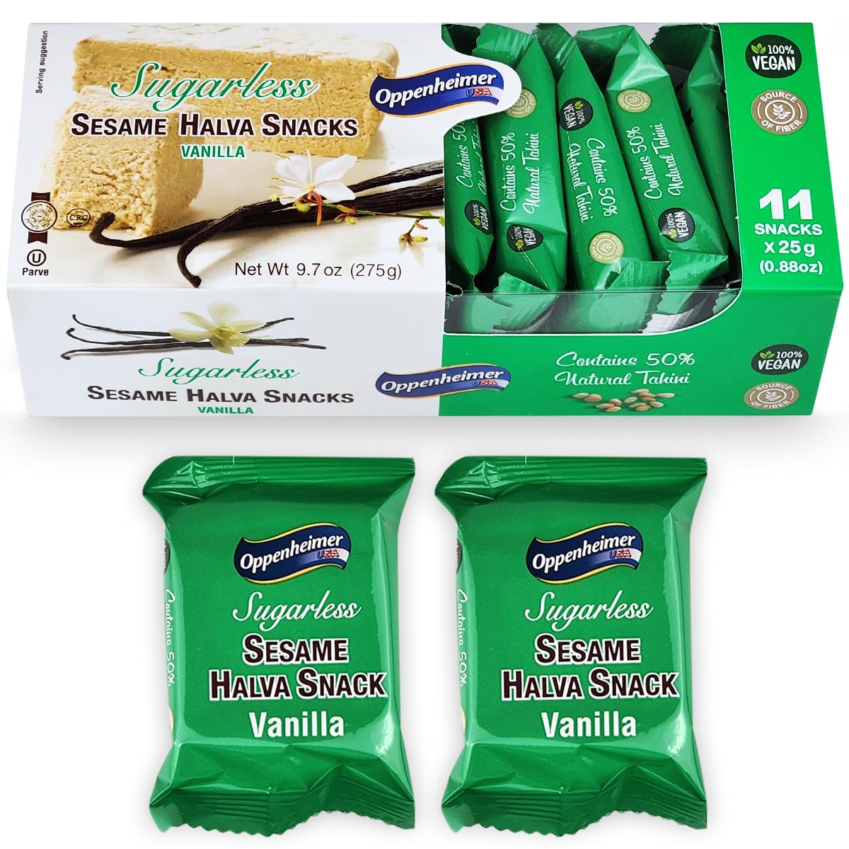 Oppenheimer USA vanilla halva bars close-up showing melt-in-your-mouth texture.