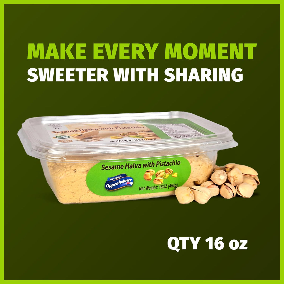 Oppenheimer USA vegan kosher halva gift-pack with pistachios, ideal for gifting.
