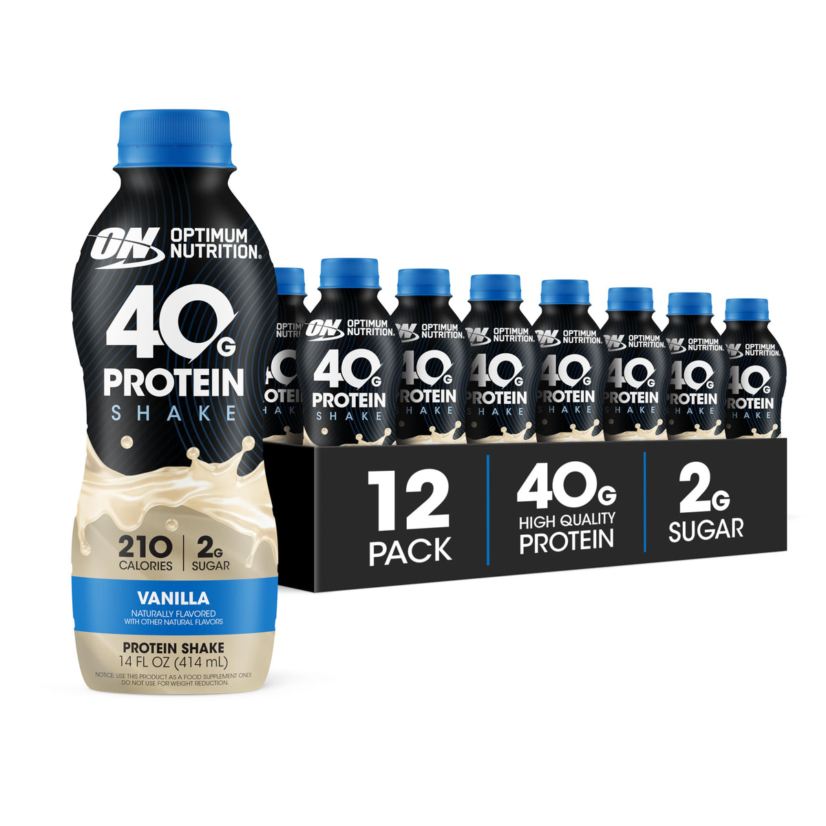 Optimum Nutrition 40g Protein Shake bottle vanilla — convenient post-workout fueling.