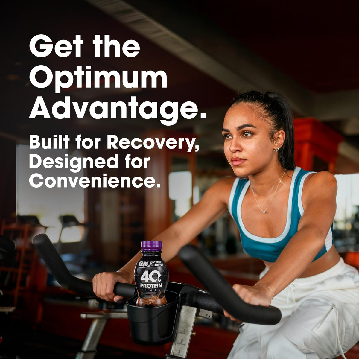 Optimum Nutrition 40g Protein Shake with fiber and calcium for balanced nutrition.