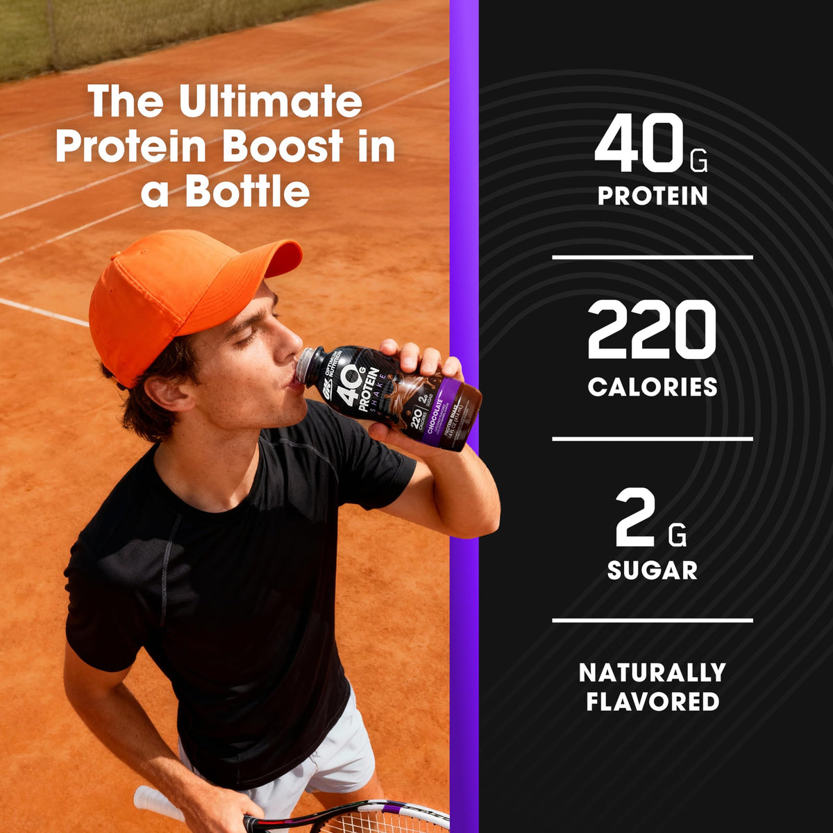 Optimum Nutrition 40g Protein Shake convenient bottle for travel and workouts.