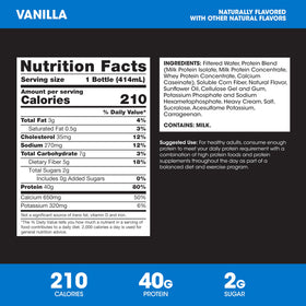 Optimum Nutrition 40g Protein Shake pour vanilla glass — ready-to-drink convenience.