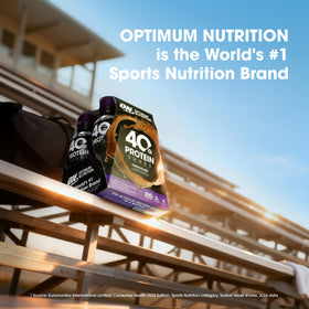 Optimum Nutrition 40g Protein Shake vanilla flavor close-up, smooth texture.