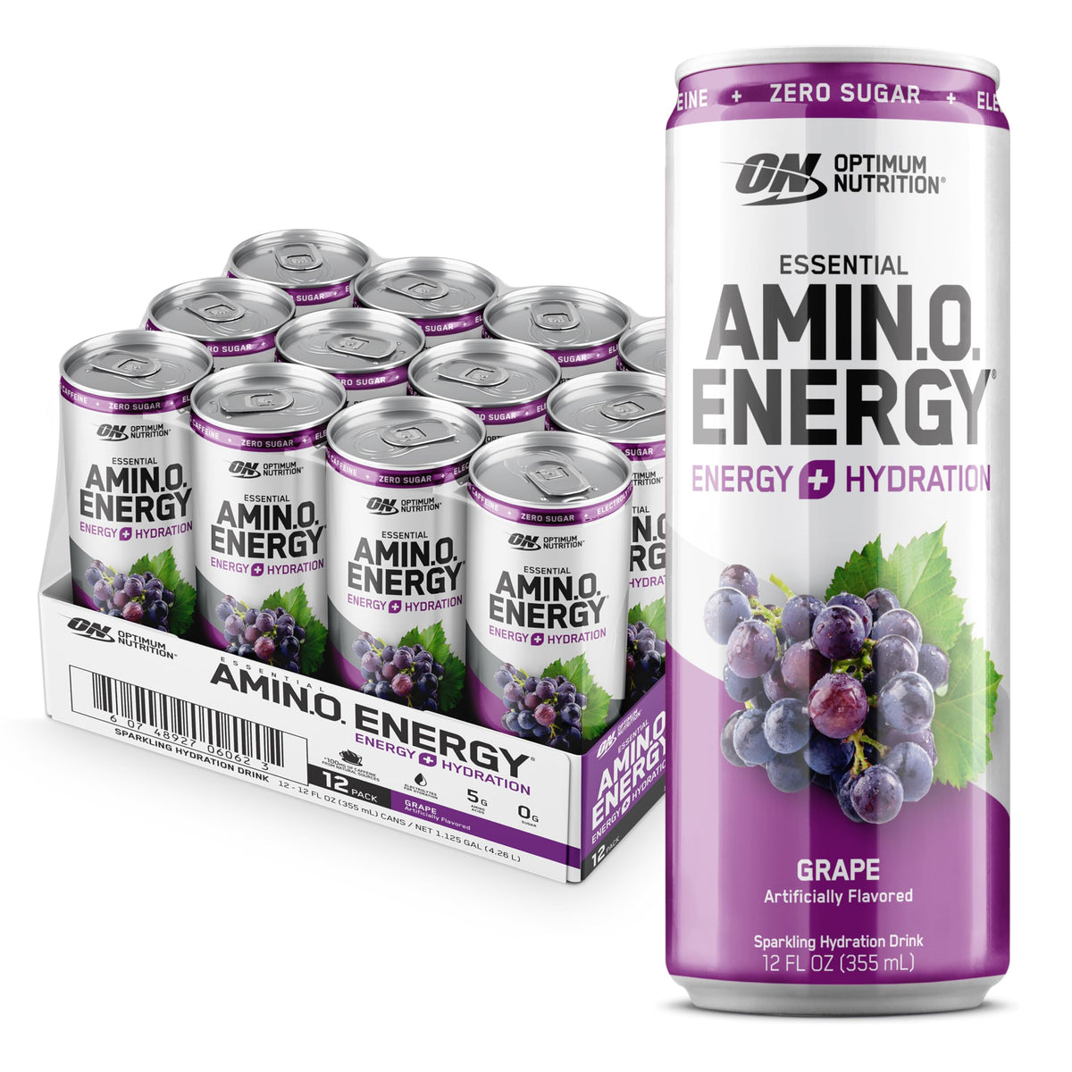 Optimum Nutrition Amino Energy grape bottle for on-the-go sparkling hydration.