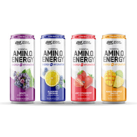 Packaging variation of Optimum Nutrition Amino Energy in a retail display.