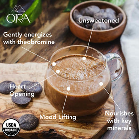 Ora Pure Ceremonial Cacao morning ritual setup with cup inviting gentle energy.