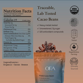 Ora Pure Ceremonial Cacao roasted beans with rich aroma and flavor