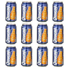 Orangina Pulpe pack shot with cans offering refreshing citrus experience.