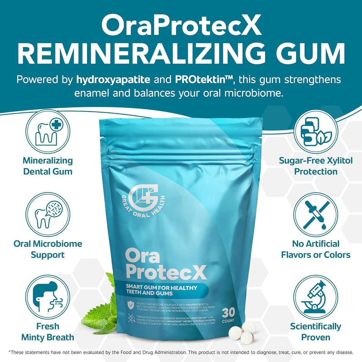 OraProtecX protektin icon emphasizes prebiotic balance in mouth.