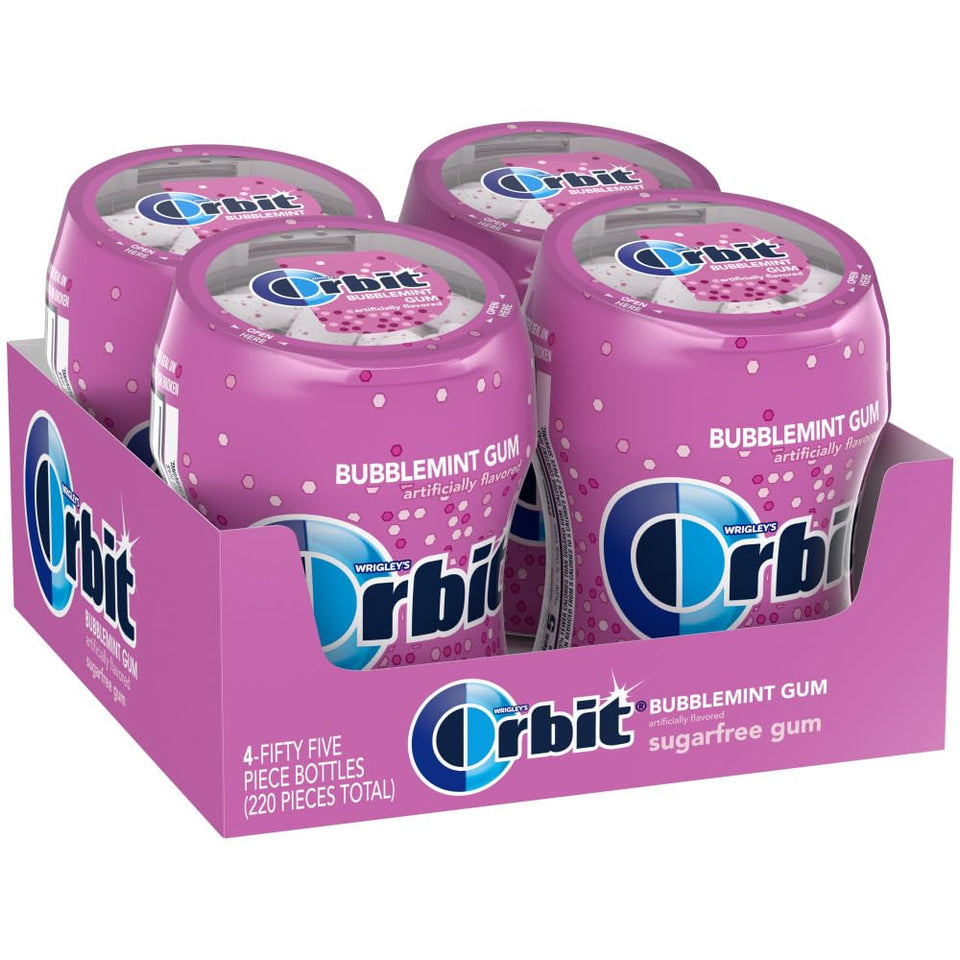 Orbit Bubblemint gum bottle front view with a fresh mouthfeel