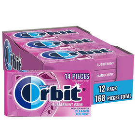 Orbit Bubblemint bulk box front view highlighting fresh mint flavor for everyday use.