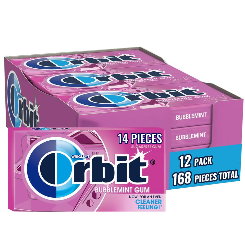 Orbit Bubblemint bulk box front view highlighting fresh mint flavor for everyday use.