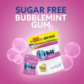 Close-up of Orbit Bubblemint gum pieces with minty aroma.