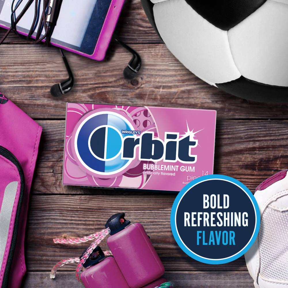 Orbit Bubblemint 14-piece pack back view showing packaging details.