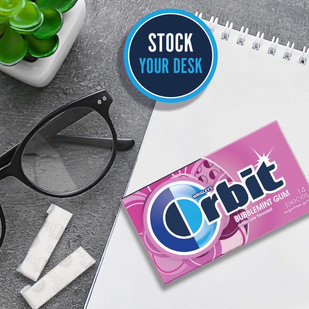 Orbit Bubblemint 14-piece pack front view with individually wrapped pieces.