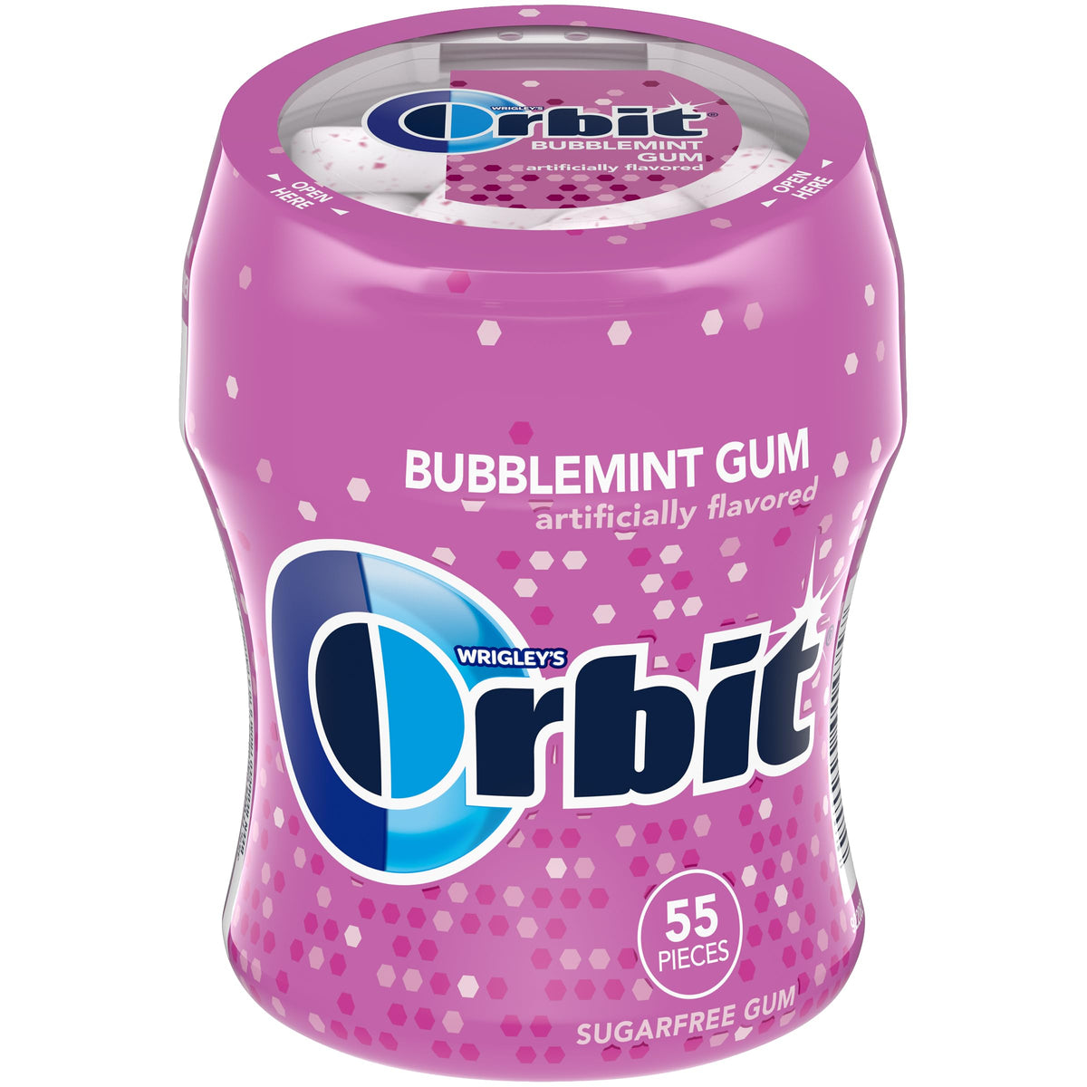 Orbit Bubblemint sugar-free gum 55-piece bottle ideal for quick minty bursts.