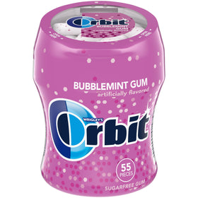 Orbit Bubblemint sugar-free gum 55-piece bottle ideal for quick minty bursts.