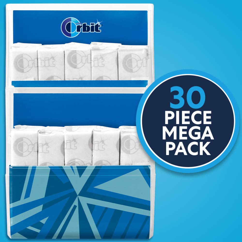 Orbit mega pack gum tucked in backpack, ideal for travel days