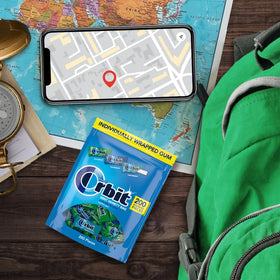 Orbit Peppermint gum pack front view highlighting bold mint flavor and freshness.