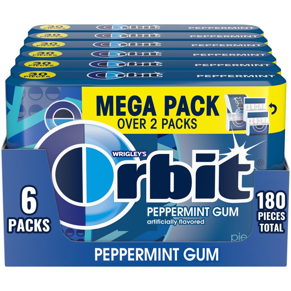 Orbit Peppermint Sugar Free chewing gum mega pack in travel essentials for fresh breath