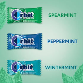 Orbit Spearmint gum pack closeup showing individually wrapped pieces for easy sharing.