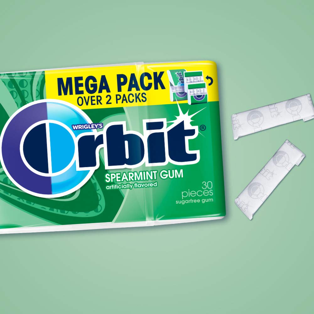 Orbit Spearmint mega pack with 180 individually wrapped pieces visible, ready for sharing.