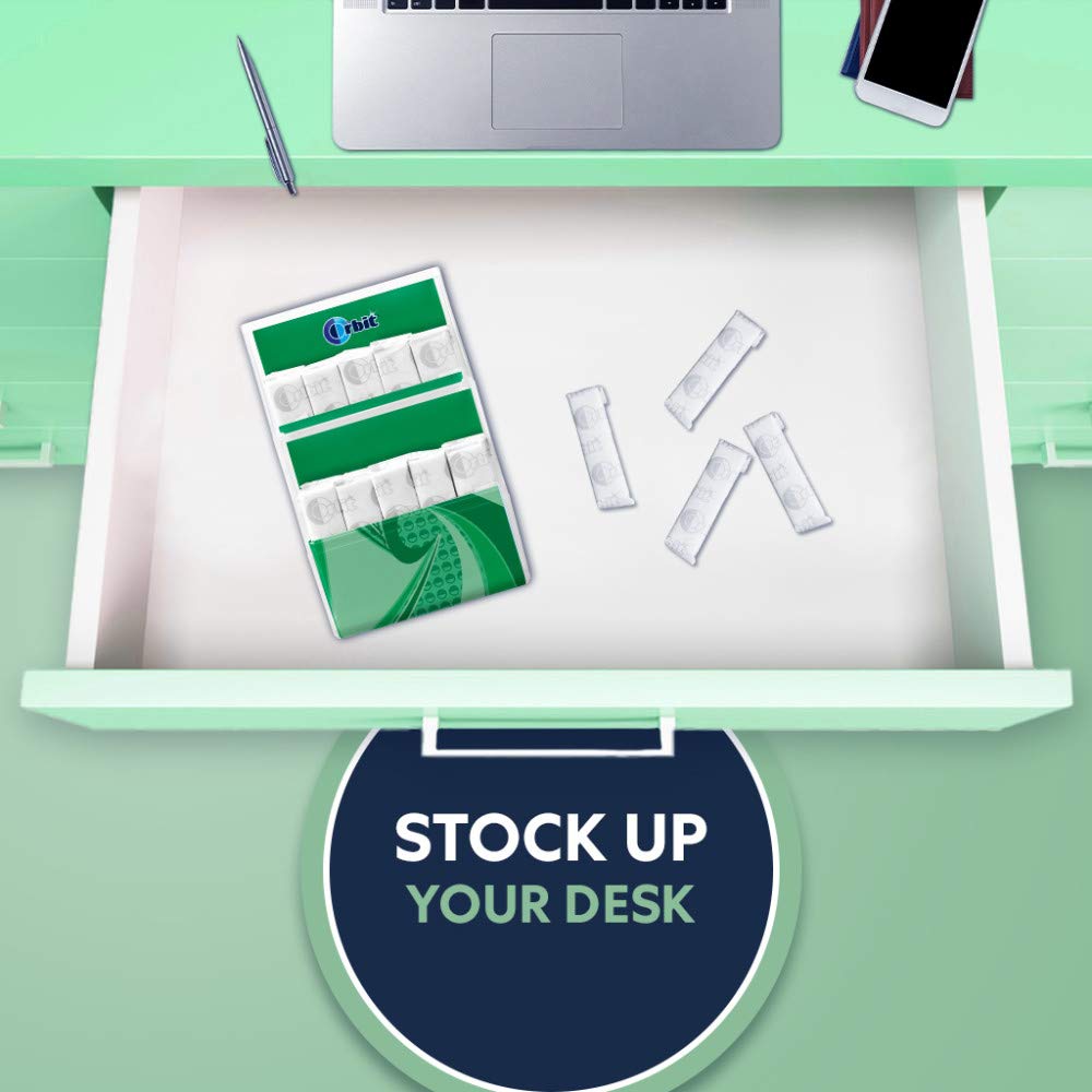Orbit Spearmint sugar-free gum case kept in car for on-the-go use.