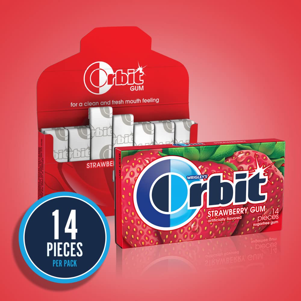 Orbit Strawberry Sugarfree Gum pieces, individually wrapped for on-the-go refresh
