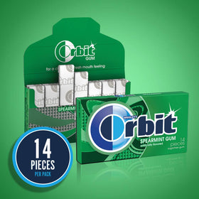 Orbit Sugarfree Gum Spearmint 24-pack back shows calories per piece.