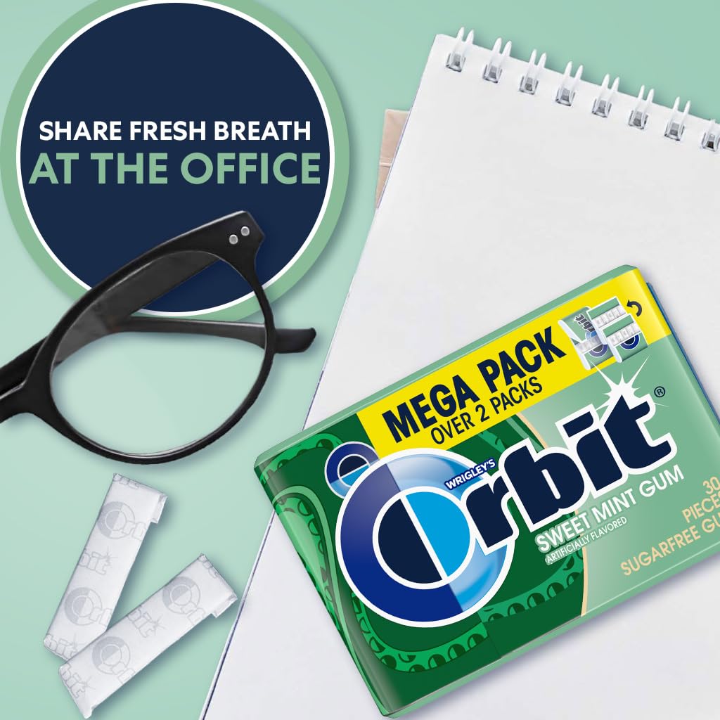 Orbit Sweet Mint gum mega pack close up displaying mint texture and freshness cue