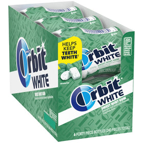 Orbit Sweet Mint gum pack close-up highlighting six-pack design for on-the-go freshness.