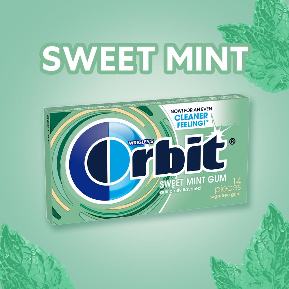 Orbit Sweet Mint sugar-free gum 14-piece pack inside view for easy portability