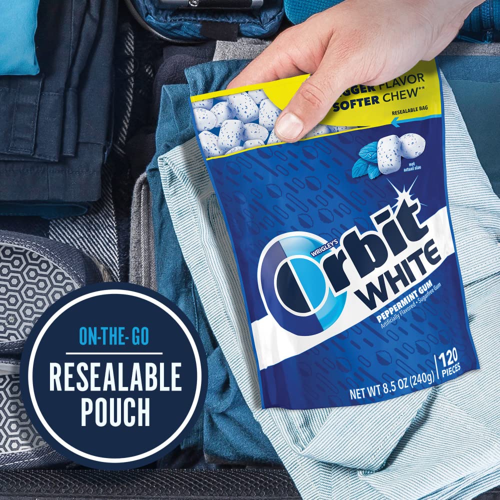 Orbit White Peppermint gum in a car glovebox for convenient minty breath.