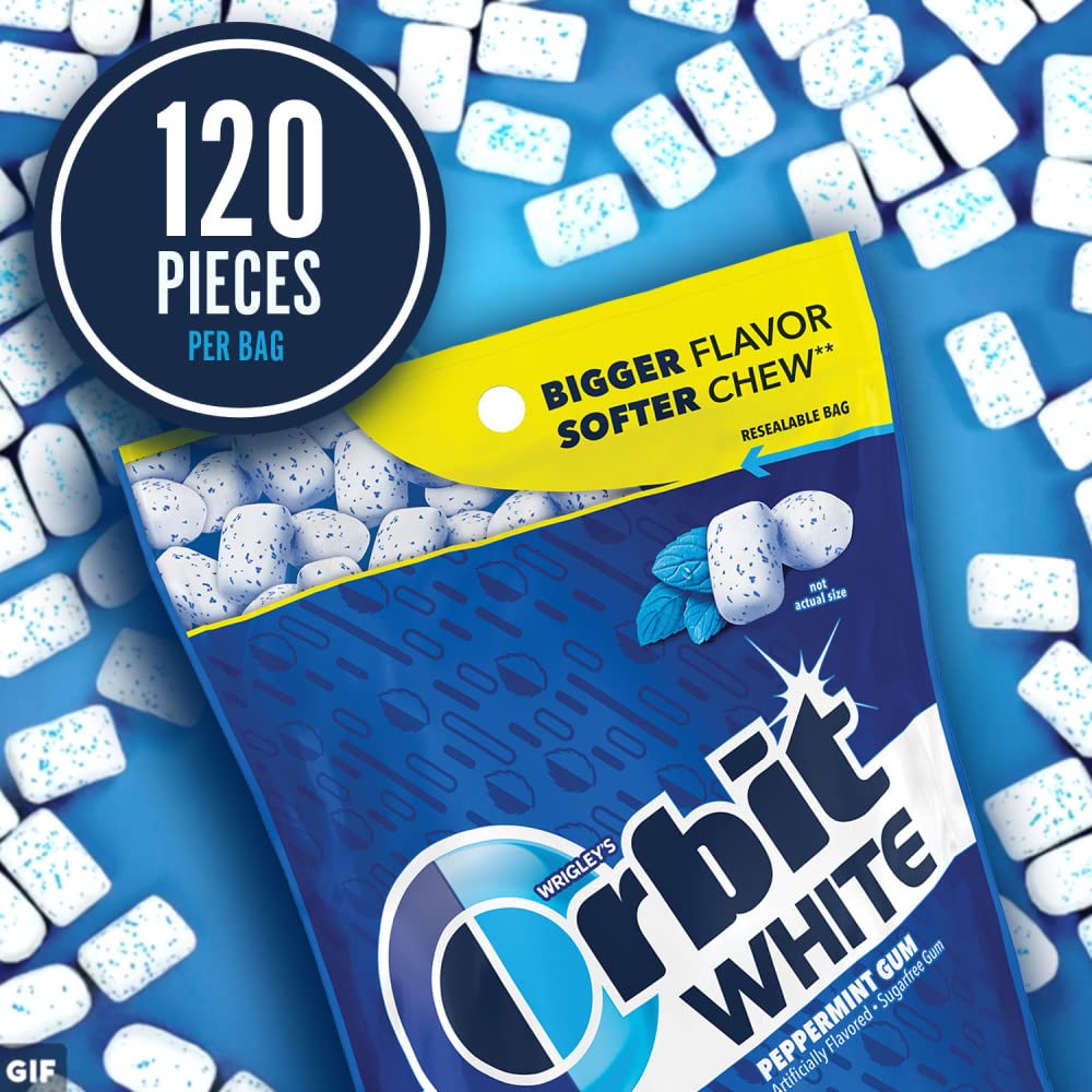 Orbit White Peppermint gum on an office desk for quick breath refresh.