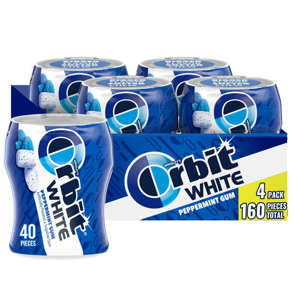 Orbit White Peppermint Sugarfree Gum bulk pack front view for quick breath refresh