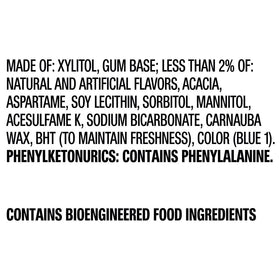 Orbit White Peppermint Sugarfree Gum pack label with nutrition info