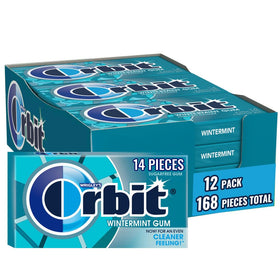 Orbit Wintermint bulk box showing 12 packs for on-the-go freshness